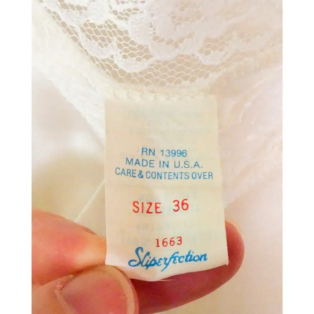 Vintage Sliperfection White Lace Slip Size 36 M Retro Glamorous Nightgown Dress